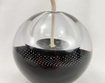Vintage Art Glass Oil Lamp controlled bubble clear over black hand blown