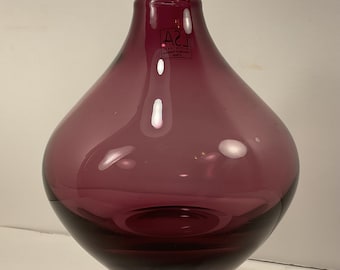 LSA blown glass vase, Poland glass art, with label 6" amethyst color