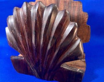 Vtg letter or napkin holder, Waldo Kino Bay carved Ironwood shell 1999 sgnd, traditional Seri style Sonora Mexico