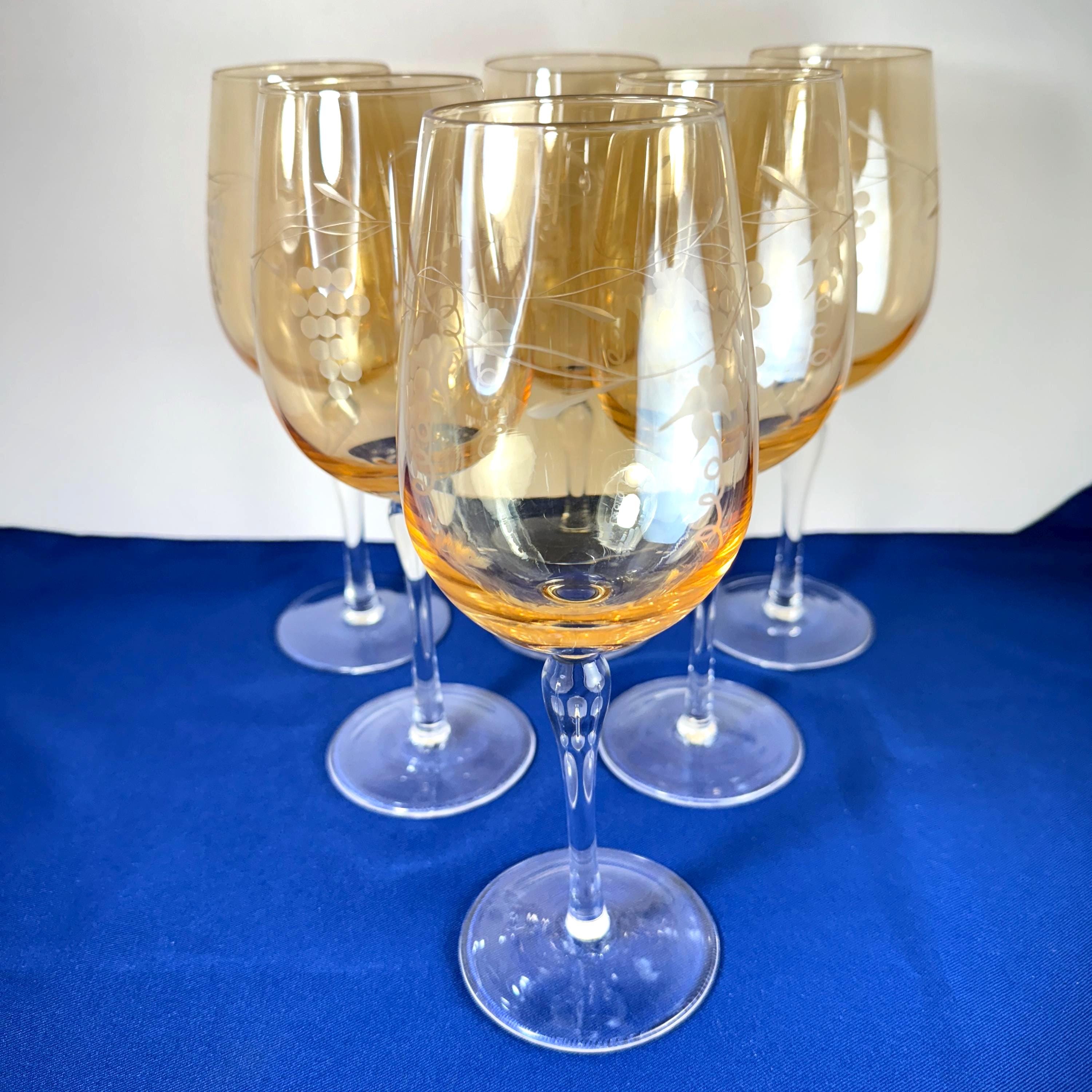 Wine Glass Vintage Etched Amber - Etsy