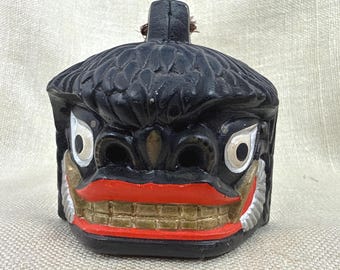 Japanese Dorei black clay bell vintage hand painted Tsuchi Guardian Oni