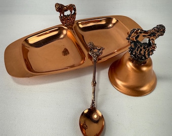 Vintage lion condiment set 6.75" tray spoon bell South Africa made