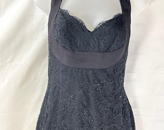 Vintage 90's little black dress Helen Morley design beaded silk lace cocktail party size 6