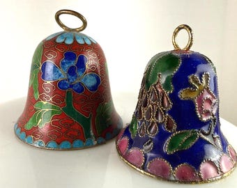 Vintage cloisonne bell choice of 2, mini hand crafted artistry 1.5" heirloom arts