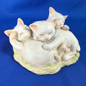 Kittens-Taffy, Toffee & Tiger porcelain figurine by Cybis, 1982 hand painted sepia bisque sgnd C underscore