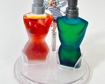 vintage glass perfume bottle set Jean Paul Gaultier Cupid valentine promo original plastic cloche