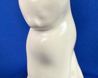 Vintage zen cat retro minimalist figurine porcelain white kitty 2.75"