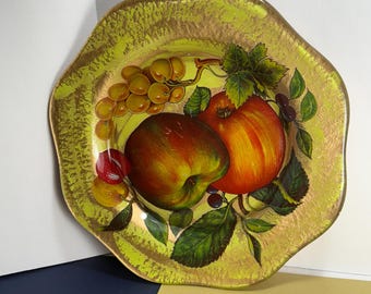 Set 5 plates, reverse decoupage glass 10.75" old world still life