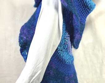 Hand Crochet Hooded Sweater Vest: Fairycore Circle Style, Blue Mohair Edge