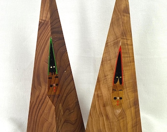 Vintage Japanese Osugi Warabe Kokeshi cedar figurines pair
