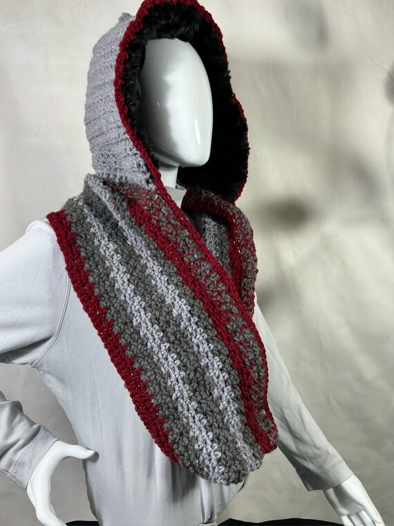 Handmade Crochet Fashion Faux Fur Lined Hoodie Cowl Shawl Collar