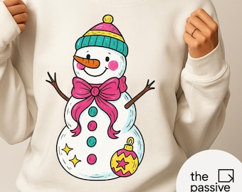 Trendy Snowman PNG | Coquette Christmas Snowman Digital Download | Pink Bow Winter Sublimation | Cute Holiday Sweatshirt Design
