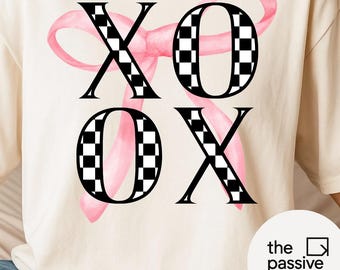 XOXO PNG | Valentine’s Day Checkered Bow Shirt Design | Trendy Valentine svg | Retro Coquette Aesthetic PNG | Valentine Sublimation
