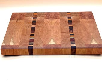 Handmade End Grain Cutting Board with Custom Inlays - Cherry - Rosewood - Maple - Walnut - Paduak - Black Limba - Orange Osage Butcher Block