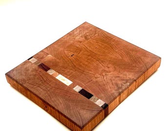 Custom End Grain Cherry Cutting Board with Inlay - Mahogany - Oak - Teak - Maple - Osage Perfect Wedding Gift - Personalized Laser Engraving