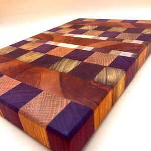 End Grain Exotic Wood Cutting Board – “Chess Not Checkers” Pattern | Tigerwood, Purpleheart, Bloodwood, Maple | Functional Art