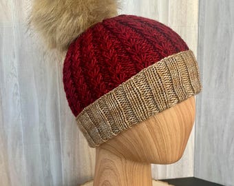 Red merino wool knit hat