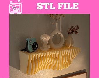STL FILE: Elegant Wavy Floating Shelf – 3D Printed Decor in Neutral Tones - Slotted Shelf - Unique Modern