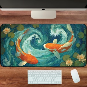 Koi Pond Serenity Desk Mat | Koi Fish Art Mousepad, Japanese Art Desk Decor, Aesthetic Playmat, Gaming Mousepad