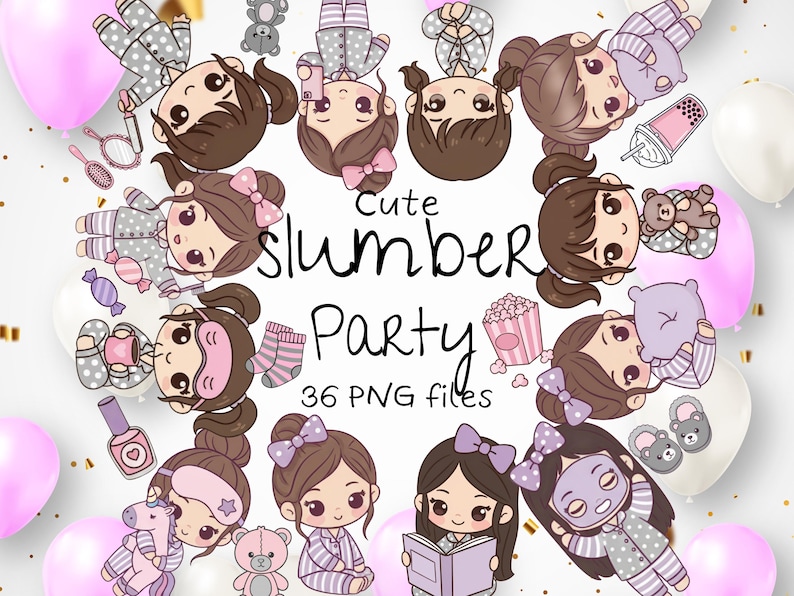 Slumber Party Clipart, Cute Pajama Girls & Sleepover Elements, Pastel ...
