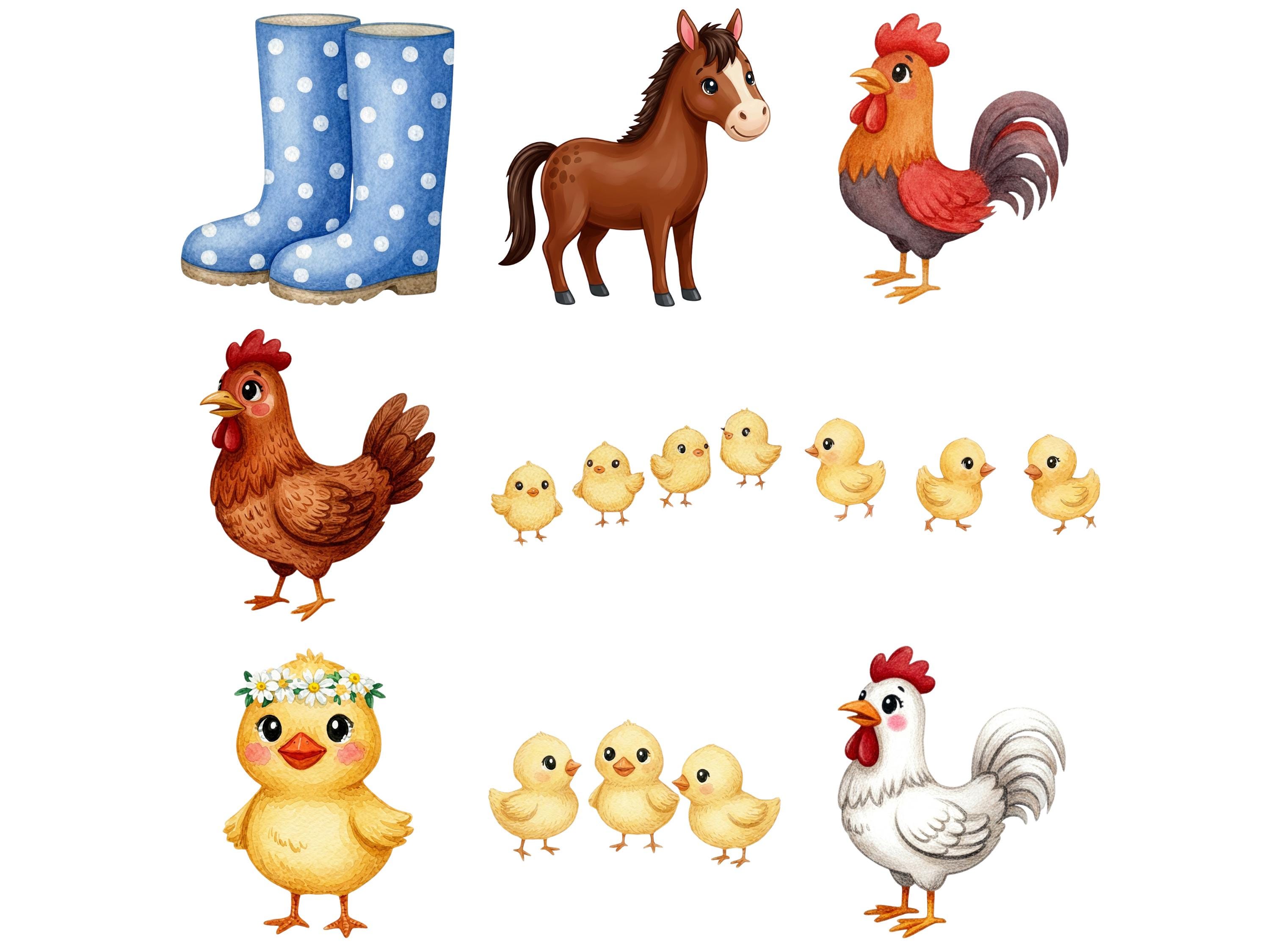 Watercolor Farm Animals Clipart Bundle, Cute Barnyard Animals PNG, Cow ...
