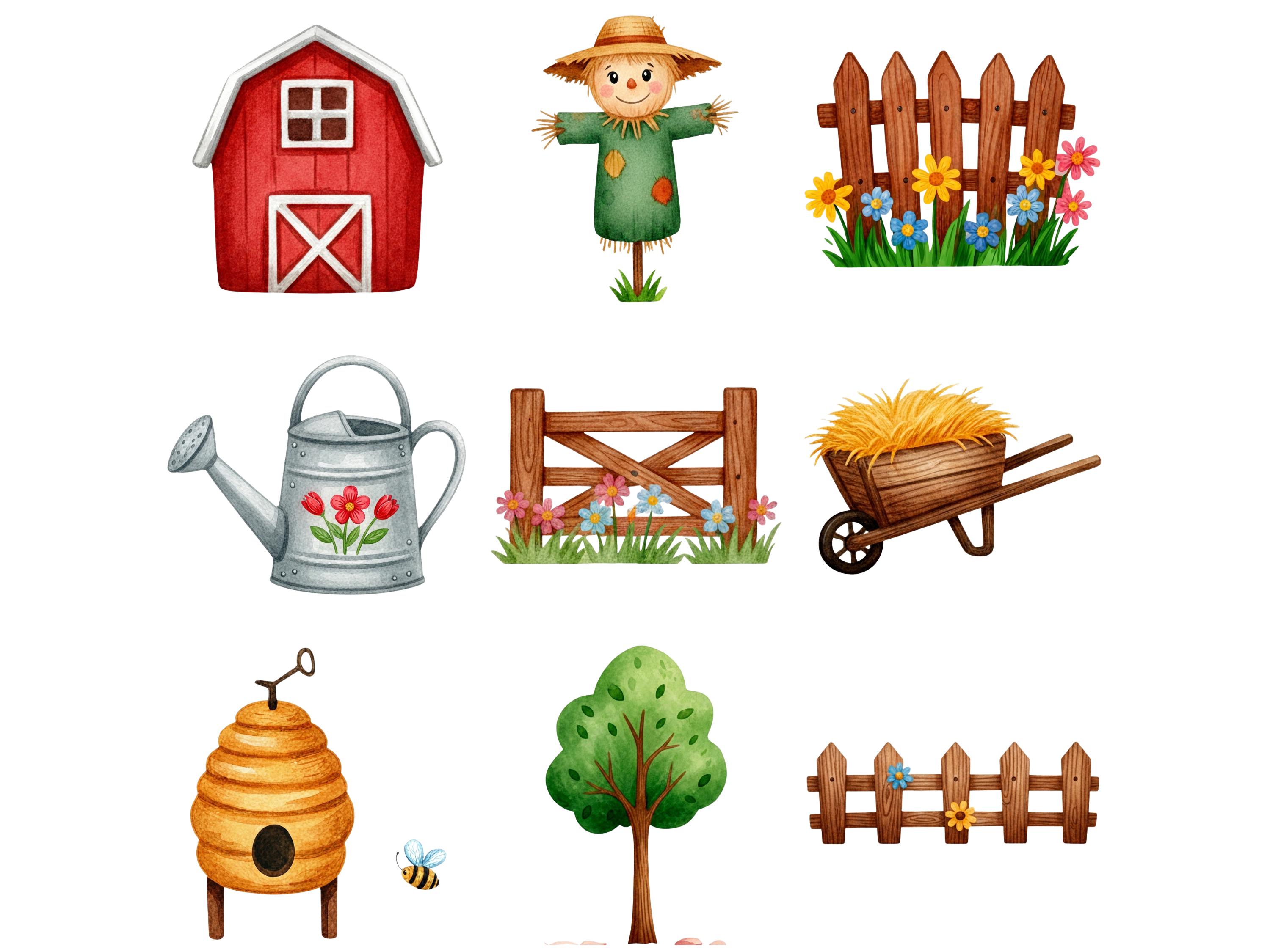 Watercolor Farm Animals Clipart Bundle, Cute Barnyard Animals PNG, Cow ...