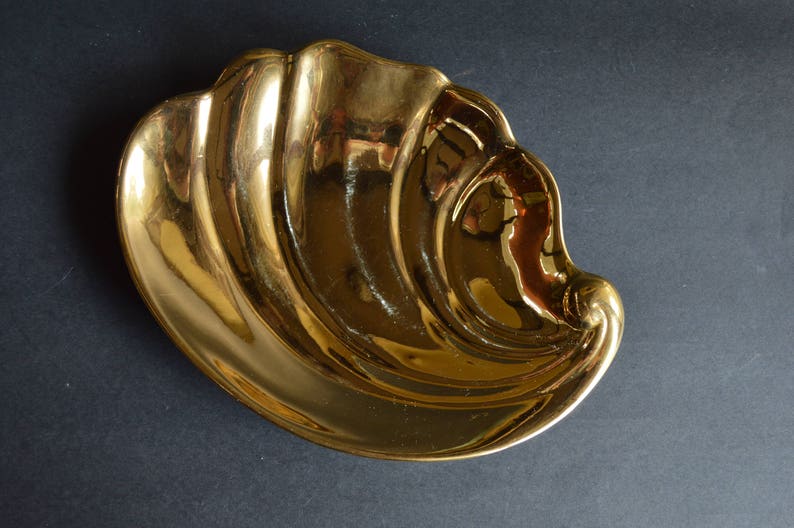 Vintage Royal Winton Golden Age Shell Shaped Dish Stunning Art Deco Design in Gold Lustre Perfect Holiday or Golden Anniversary Accent Piece