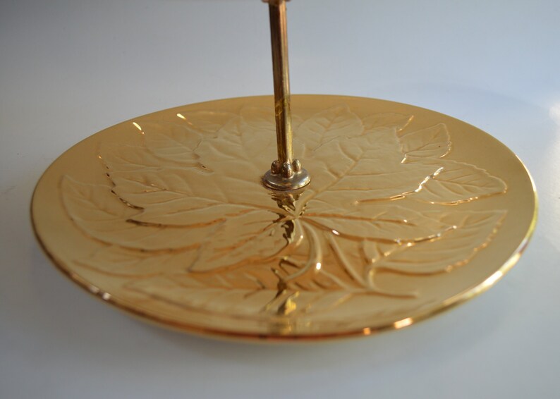 Vintage Royal Winton Golden Age Two Tier Handled Tray Art Deco Design Gold Lustre With Leaf Imprint Holiday or Golden Anniversary Piece