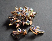 Aurora Borealis Brooch and Clip Earring Set – Elegant and Classic Design Vintage Demi Parure Designed to Dazzle