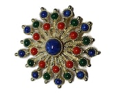 Red Blue and Green Vintage Starburst Sarah Coventry Brooch – Carnival – Eye Popping Beauty