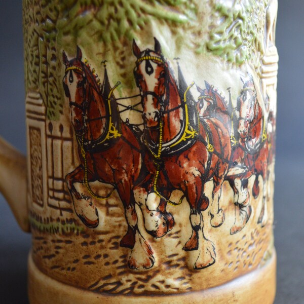 Vintage Collectible 1976 BUDWEISER Champion Clydesdales Beer Stein Grants Farm Variation Number 2 St Louis Missouri CERAMARTE Made in Brazil