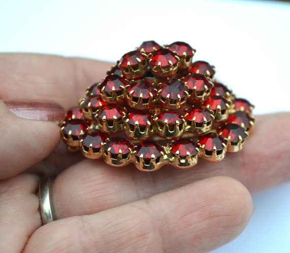 Garnet Red Prong Set Demi-Parure - Mounded Brooch… - image 3