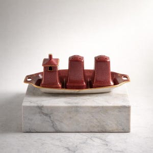 5 Piece Condiment Set Vintage Royal Winton Mottled Pink Gold Trim – Elegant Design