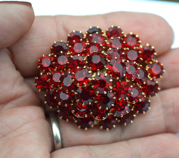 Garnet Red Prong Set Demi-Parure - Mounded Brooch… - image 2