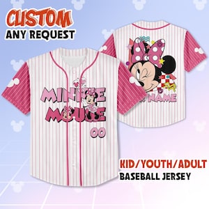 Personalize Minnie Mouse Birthday Girl Jersey, Custom Kid Youth Adult Baseball Jersey, Custom Disney Birthday Gift, Birthday Trip