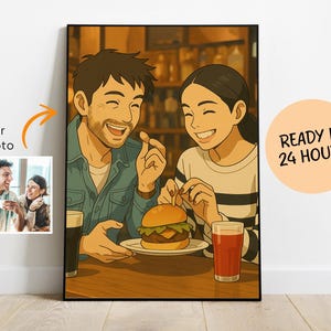 Retrato personalizado no estilo Ghibli, ilustração de anime a partir da sua foto, desenho animado, download de arte de parede digital personalizada
