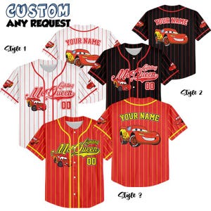Bliksem Mcqueen bijpassende honkbaltrui, Cars Lightning Mcqueen honkbalteam jersey, Disney Cars cartoon cadeaus voor fan, verjaardagscadeaus