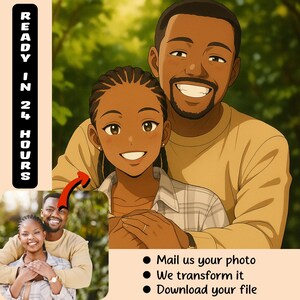 Portrait de couple personnalisé de style anime, transformez votre photo de famille en art anime personnalisé mignon, téléchargement numérique, portrait anime