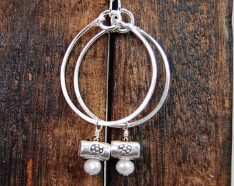 Sterling Silver Hoop Earrings, Thai Silver beaded earrings, Lightweight Hoop earrings, Silver Hoop earrings, Circle of Stones Jewelry