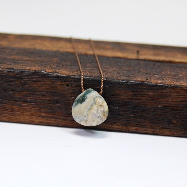 Ocean Jasper Teardrop Pendant Necklace, Natural Gemstone beaded necklace, Circle of Stones jewelry, handmade jewelry, Wedding Jewelry