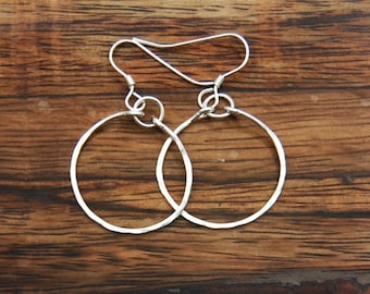 Handmade Hammered Sterling Silver Hoop Earrings: Small Circle Jewelry