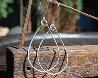 Sterling Silver Teardrop Hoop Earrings, Handmade earrings, Hoop earrings, Circle of Stones Jewelry