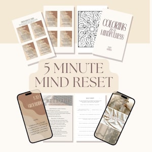 5-Minute Mind Reset Toolkit: Stress Relief Journal, Coloring Book (Digital Download)