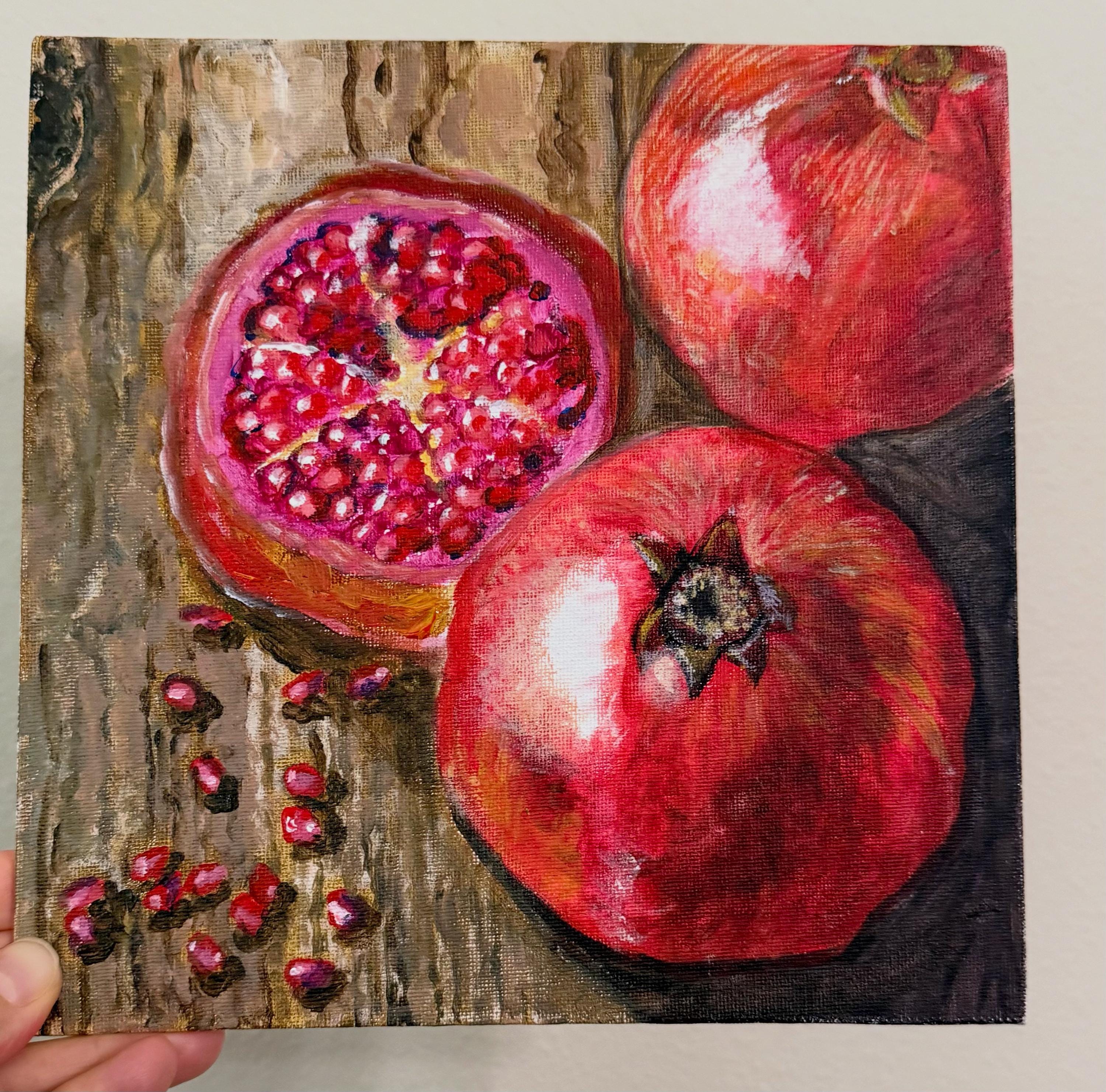 オリジナルの鮮やかなザクロのアクリルパネル絵画 8x8インチ - Etsy 日本