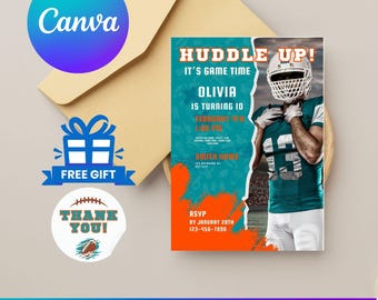 Miami Dolphins Party Invitation | Customizable Birthday Invite Canva Template + Free Sticker (Digital Download)