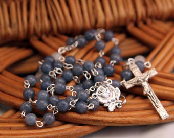 Rosary, Our Lady of Lourdes Rose, Blue Aventurine and Snow Quartz