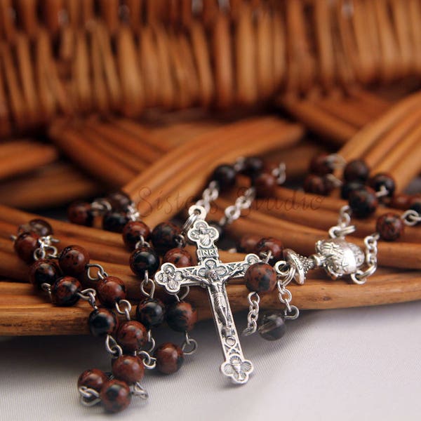 Rosary, Communion Chalice, Mahogany Obsidian and Smoky Quartz