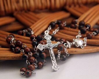Rosary, Communion Chalice, Mahogany Obsidian and Smoky Quartz