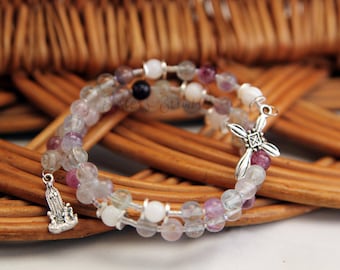 Our Lady of Fatima Rosary Bracelet, Rainbow Fluorite and Shell