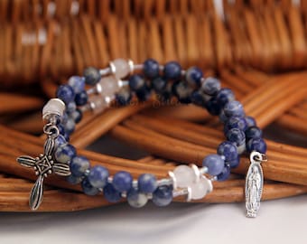 Our Lady of Guadalupe Rosary Bracelet, Sodalite and Snow Quartz